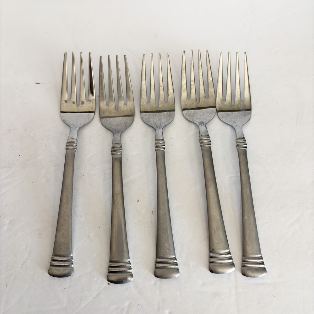 Set of 5 Cambridge Codie Sand Frost Stainless Salad Forks  Flatware  6"